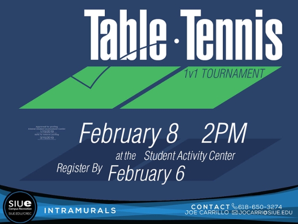  Take a swing with table tennis February 8th! Participation is free for SIUE students!